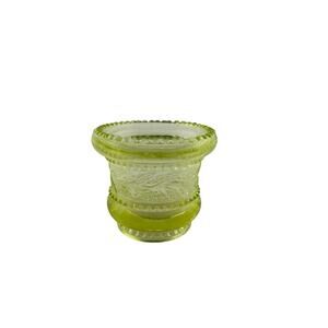 Vintage Uranium Glass Jo St. Claire Holly Leaves & Berries Toothpick Holder